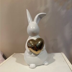 White Ceramic Bunny with Gold Heart